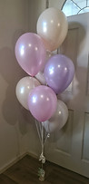 balloon arrangement, double stuffed balloons, pink and purple balloons