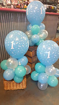 1st birthday balloons, balloon clusters, blue balloons