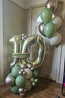 number marquee, number stack, eucalyptus balloons, cahmpagne balloons, 10th birthday balloons