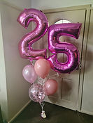 25th birthday balloons, pink foil numbers, pink balloons