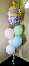cupcake balloons, pastel balloons, happy birthday balloons