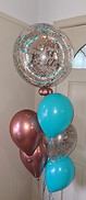 personalised bubble balloon, aqua balloons, rose gold balloons, confetti balloons