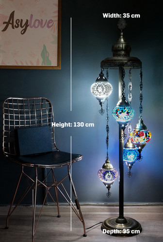 Asylove Turkish Floor Lamp, Mosaic Turkish Lamp, 7 GlobeFloor Lighting Standing Decorative Home Modern Designs Offer Handmade Glass 5 Inch Globe Total - View #9