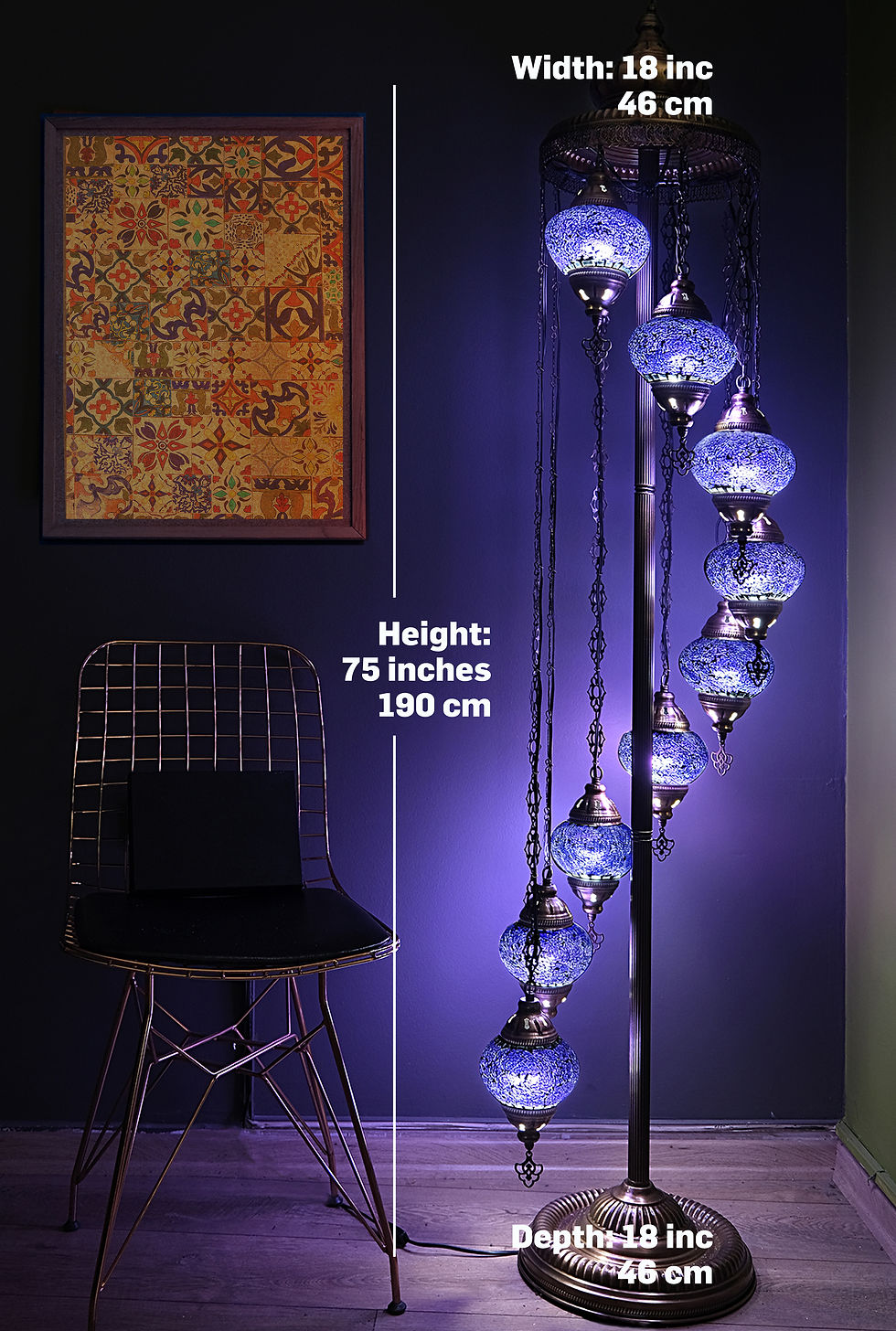 Miniature : 9 globe purple turkish mosaic floor lamp