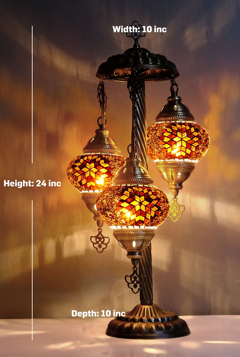 Thumbnail: 3 globe daisy brown turkish mosaic lamp dimensions