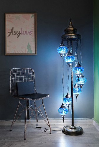 Turkish Mosaic Floor Lamp, 7 Globe Mosaic Lamp Set, Turkish Floor