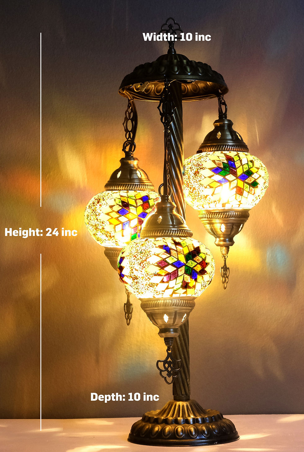 Thumbnail: 3 globe yellow turkish mosaic lamp dimensions
