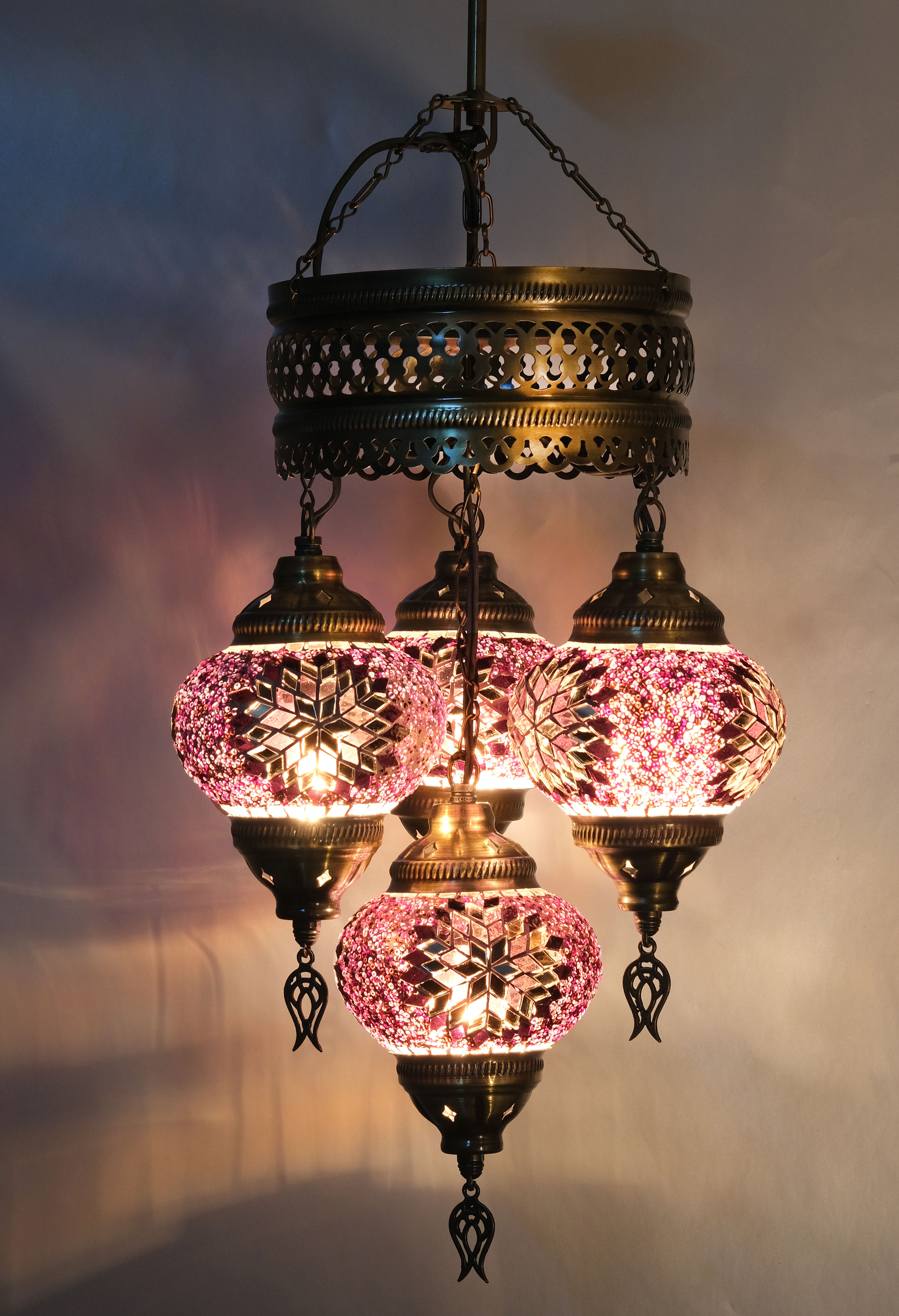 4 Globe Purple Turkish Mosaic Ceiling Lamp