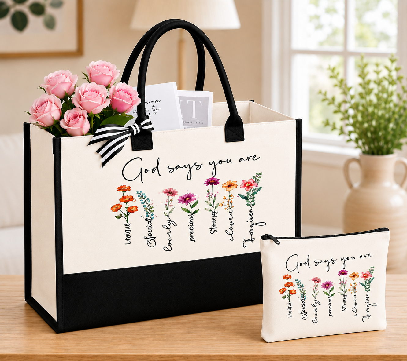 God Says You Are Tote & Cosmetic Bag Set