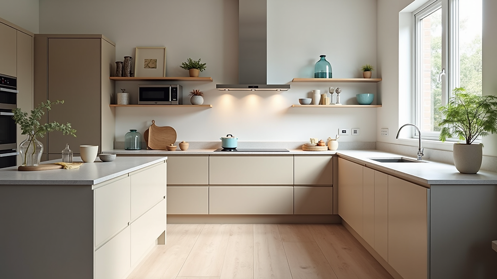 Eye-level view of a modern kitchen renovation with new cabinets and countertops