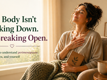 A reflective woman in midlife sits quietly by a window with soft natural light, symbolizing perimenopause, emotional healing, and the connection between body constitution, mood, and inner balance. The image represents stress, self-reflection, hormonal changes, and personalized wellness through Traditional Chinese Medicine.
