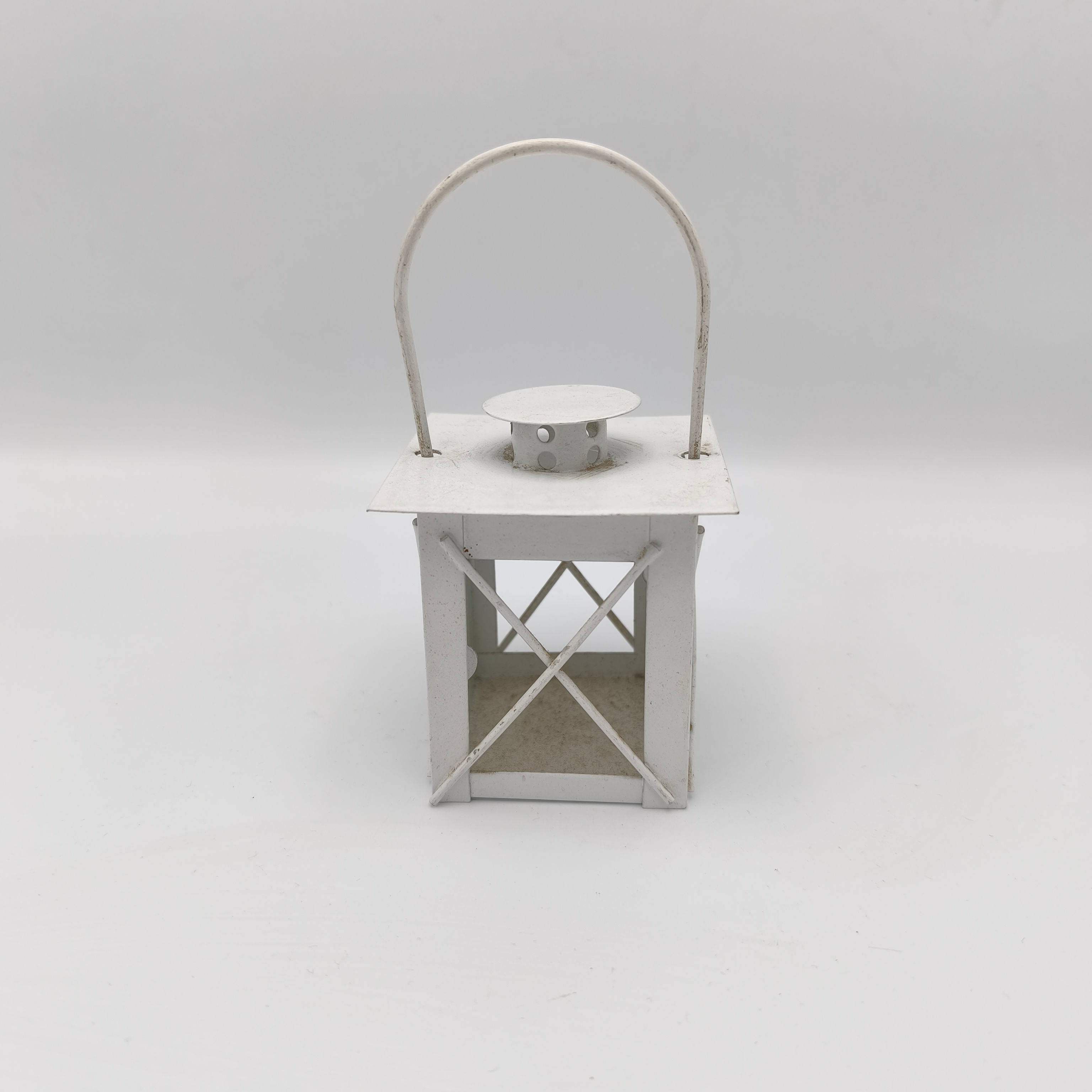 Beyaz Metal Fener - 7x7x9 cm