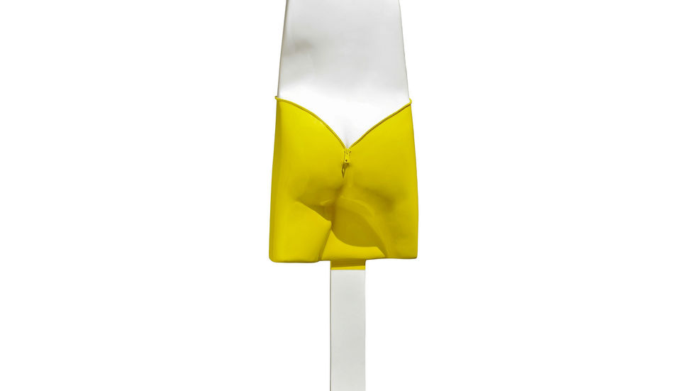 Sculpture pop art d'une glace érotique jaune citron en résine