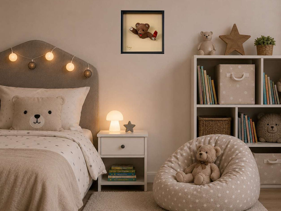 sculpture moderne ourson dans cadre en décoration chambre enfant résine - Arson sculpteur contemporain français