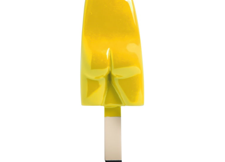 Sculpture pop contemporaine en résine jaune, sucette stylisée – Arson