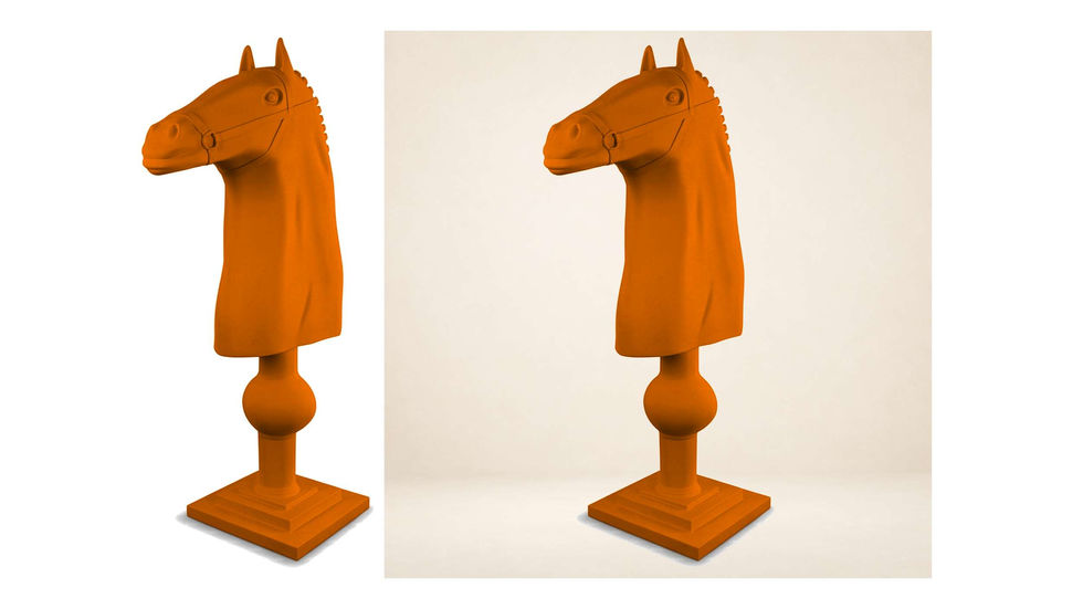 Sculpture contemporaine monumentale résine cavalier échecs orange par Arson