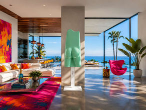 Sculpture pop contemporaine Esculmau dans une villa moderne colorée par le sculpteur français Arson