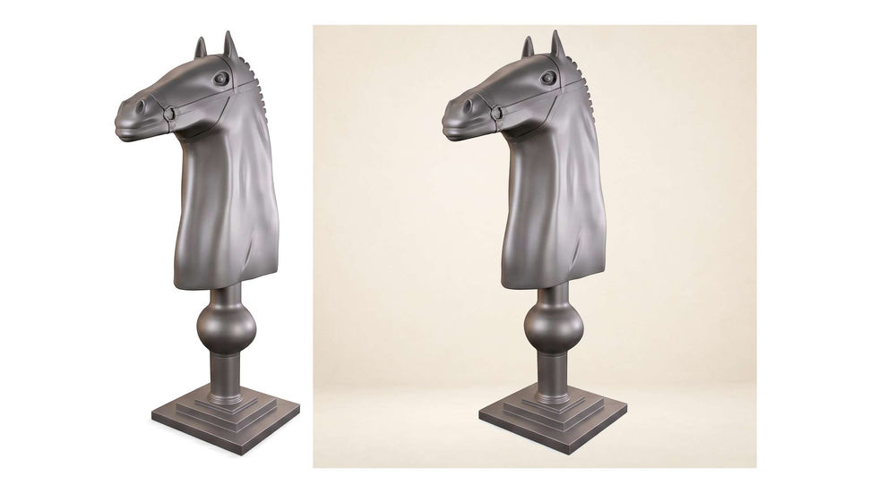 Sculpture contemporaine monumentale résine cavalier échecs gris argent par Arson