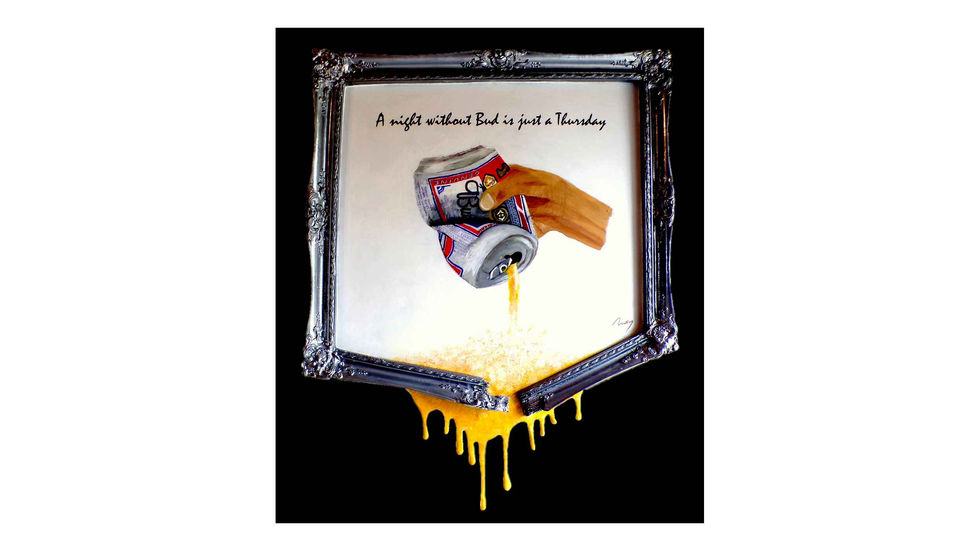 Iconique Peinture pop art contemporain Icon Bud Weiser bière Arson