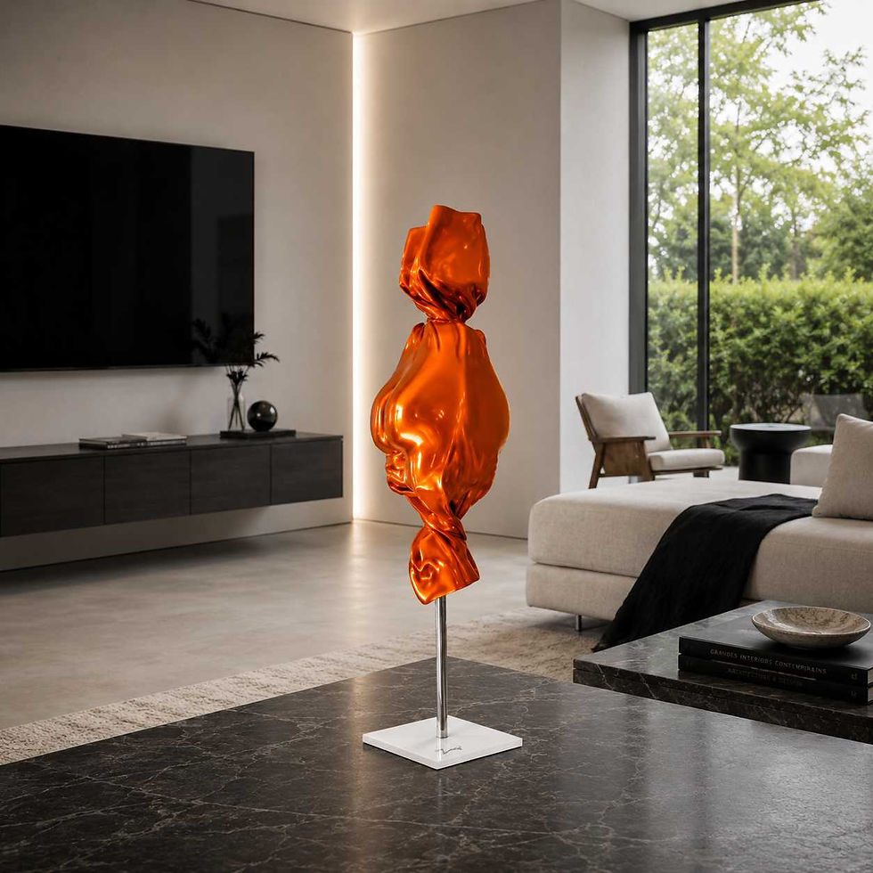 sculpture de bonbon pop orange en résine Arson sculpteur contemporain français
