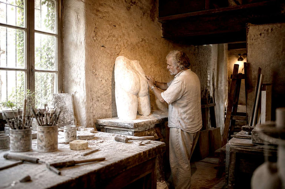sculpteur contemporain français dans son atelier