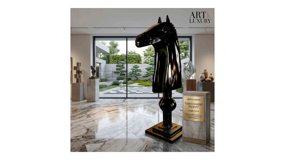 Grande sculpture contemporaine de cavalier d échecs noir monumental Arson sculpteur contemporain