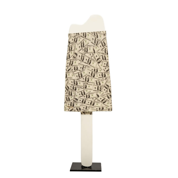Sculpture pop contemporain résine Esculmau dollar en robe vue derrière - Arson sculptures