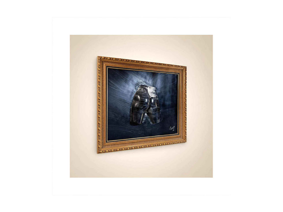 sculpture contemporaine murale tableau pop, Fragment dans cadre doré - Arson