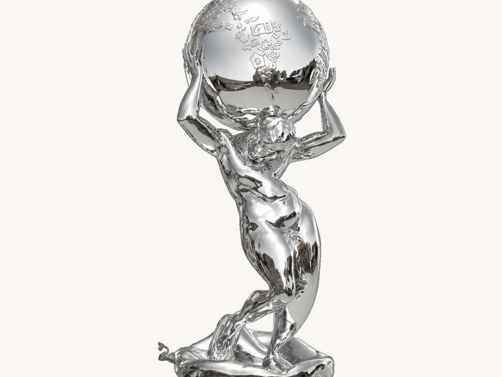 sculpture contemporaine Atlas le titan tétanisé chromé Arson sculpteur contemporain français