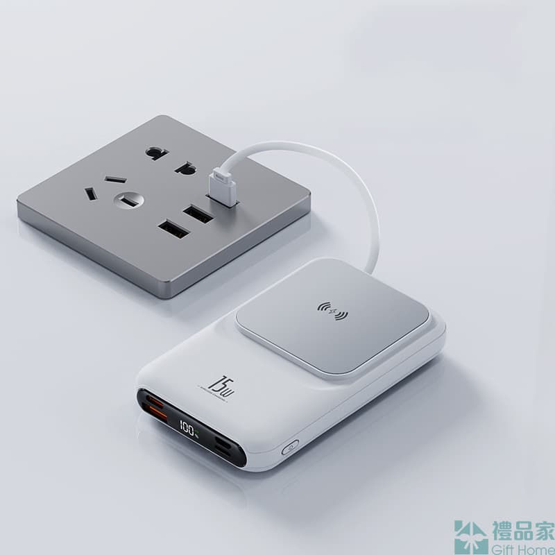 縮圖：大容量自帶線無線移動電源