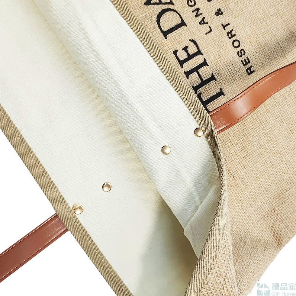 縮圖：麻布皮革手提袋