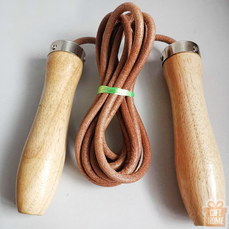 Thumbnail: Wooden handle cowhide skipping rope