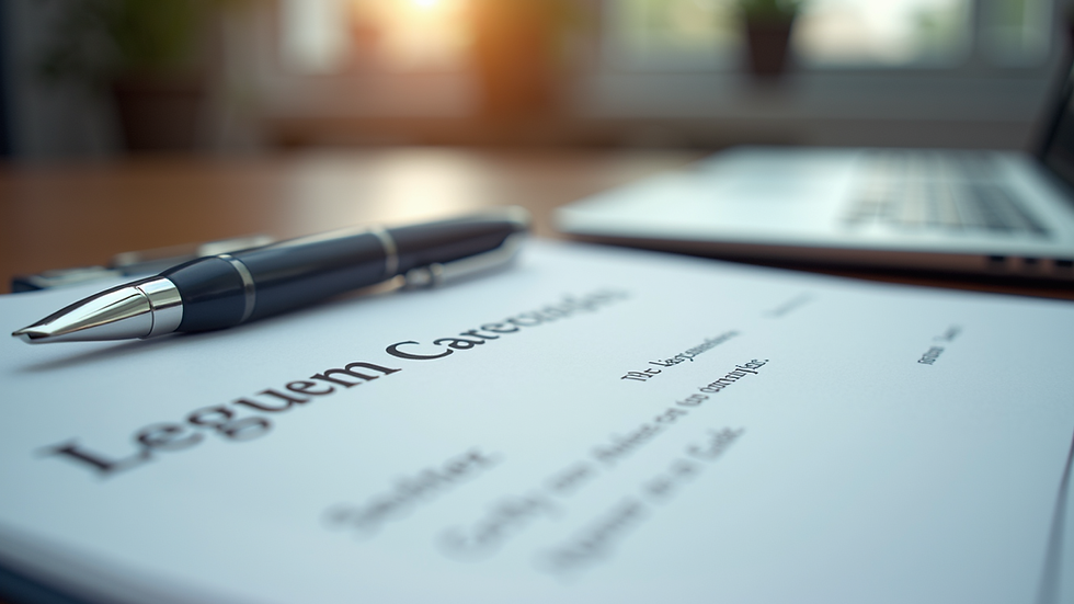 Close-up view of legal documents and a pen on a desk