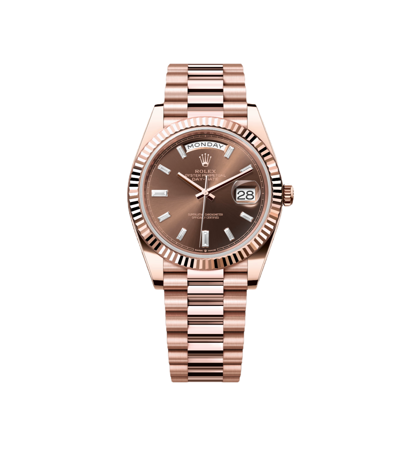 Super Clone Rolex Day-Date Everose Gold - Chocolate Set With Diamons Dial