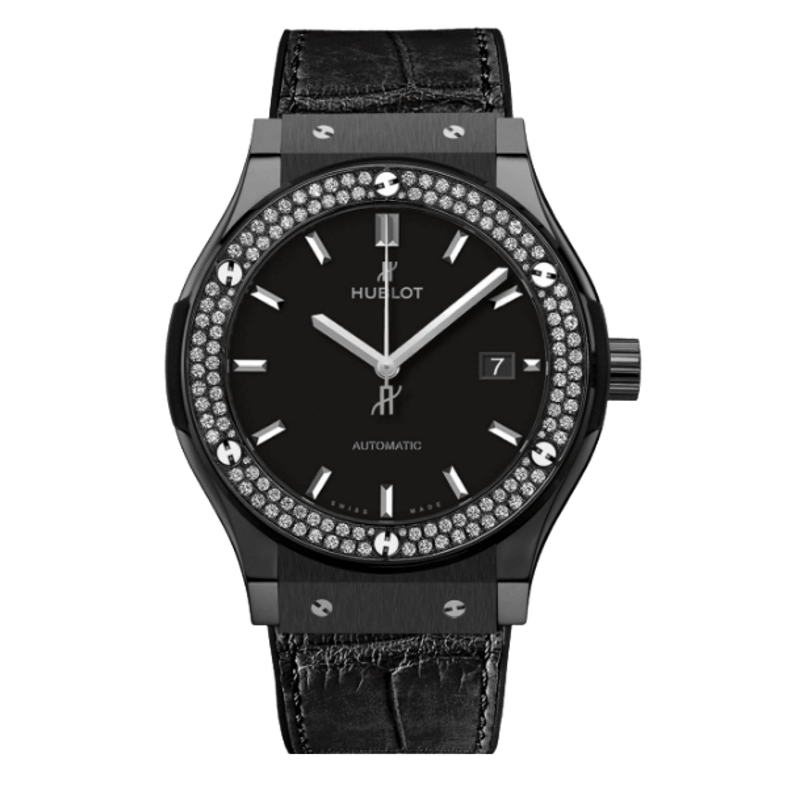 Hublot Classic Fusion Ceramic Diamonds 42mm Black Dial JJZ Base – – Swiss Made