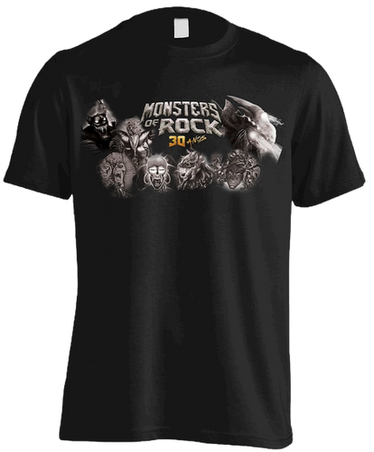 Camiseta monstros cinza - Monster OF Rock 2025 - costas linha do