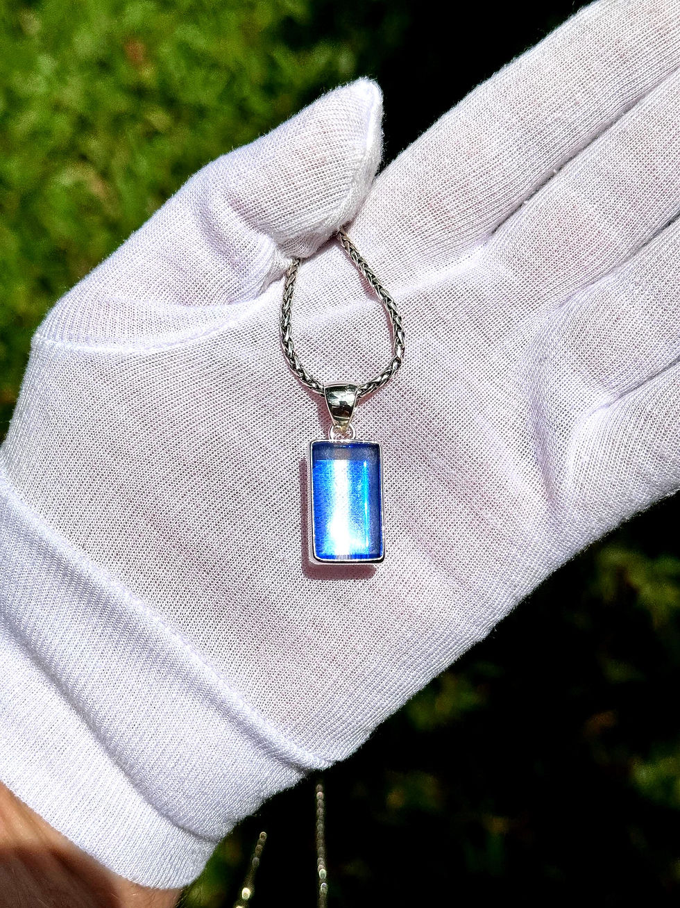Thumbnail: Siberian Blue Quartz Crystal Pendant: Sterling Silver Third Eye Amulet