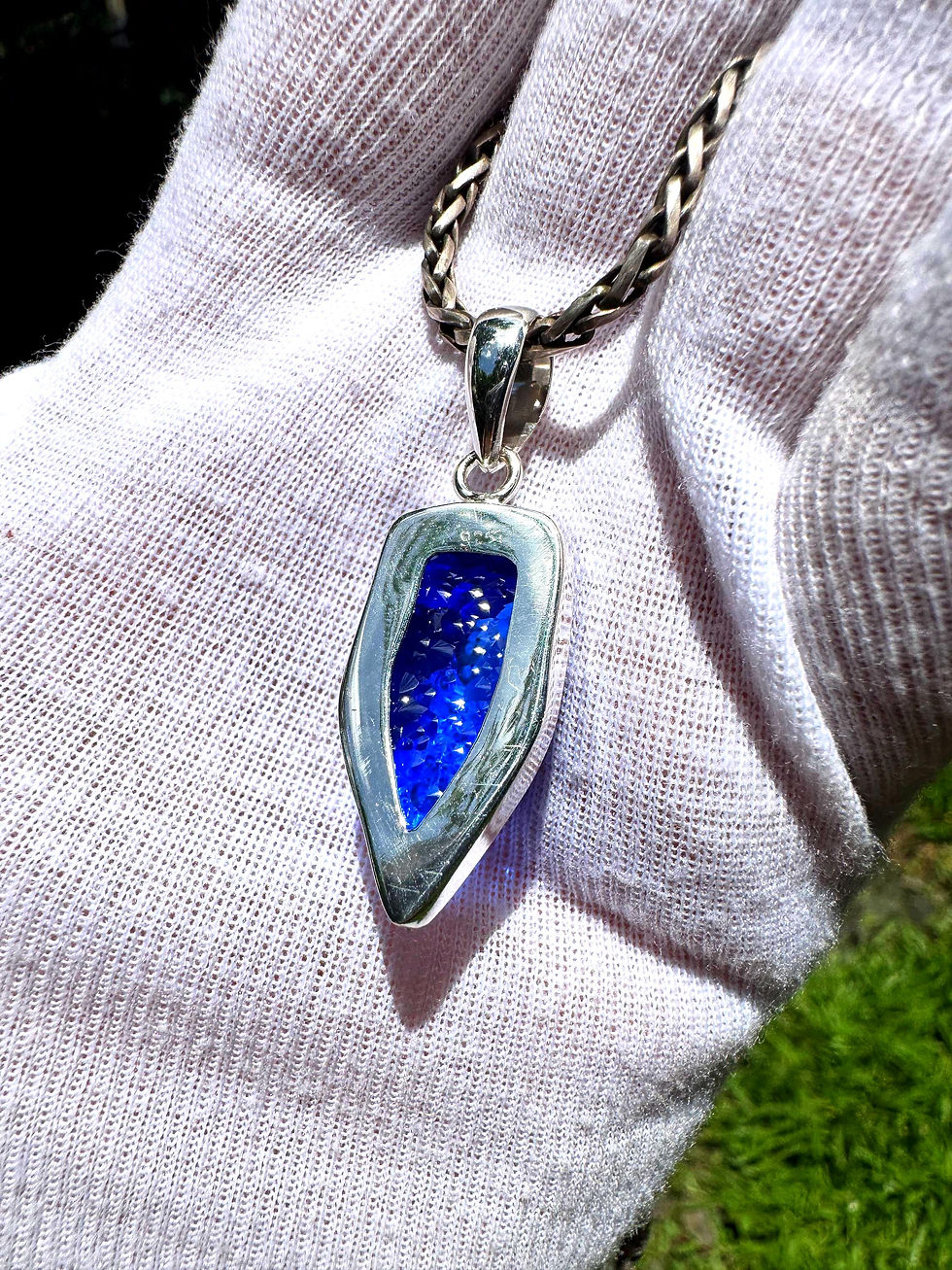 Thumbnail: Siberian Blue Quartz Pendant: Sterling Silver, Third Eye Jewelry