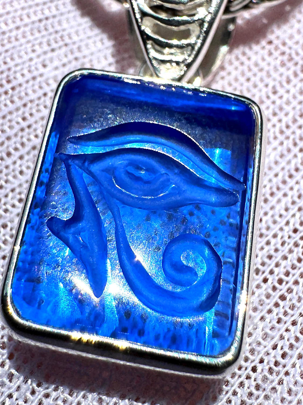 Миниатюра: Hand Carved Eye of Horus Pendant: Siberian Blue Crystal Amulet Necklace