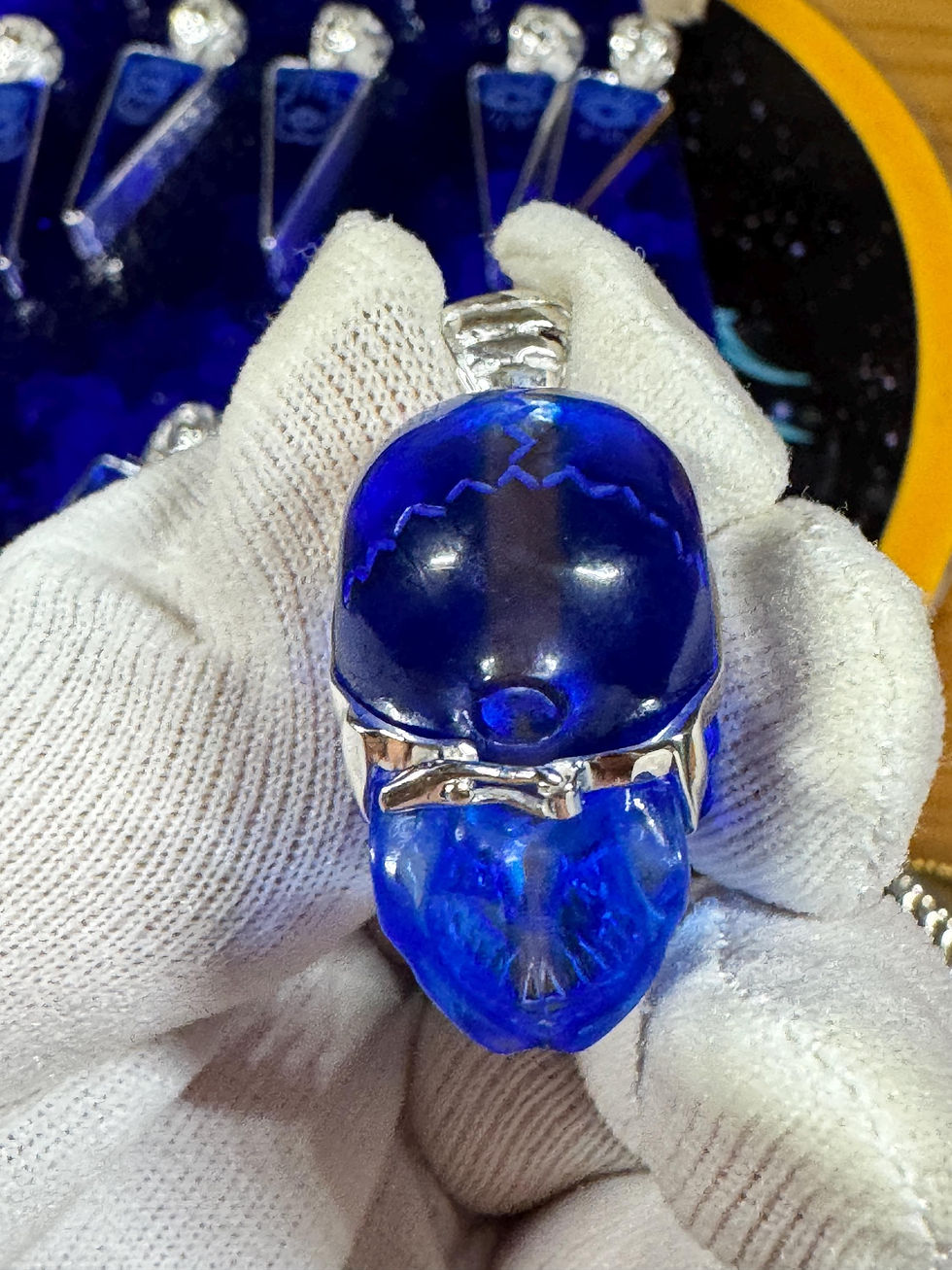 Thumbnail: Siberian Blue Crystal Skull Pendant with Removable Silver Cradle – Seed Crystal