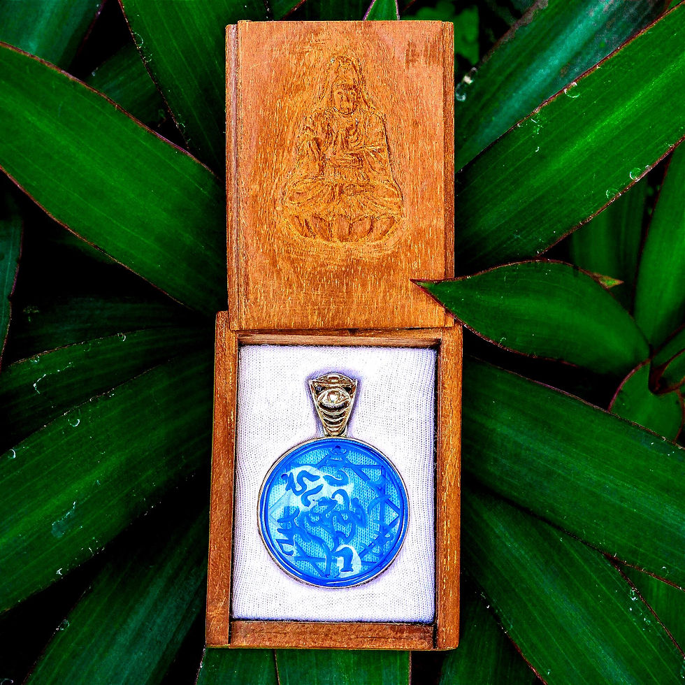 Thumbnail: Hand Carved Guanyin prayer Pendant: Siberian Blue Crystal Bodhisattva Amulet