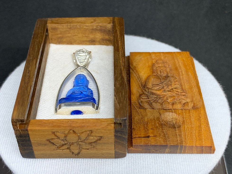 Thumbnail: Hand Carved Siberian Blue Buddha Pendant, Sterling Silver