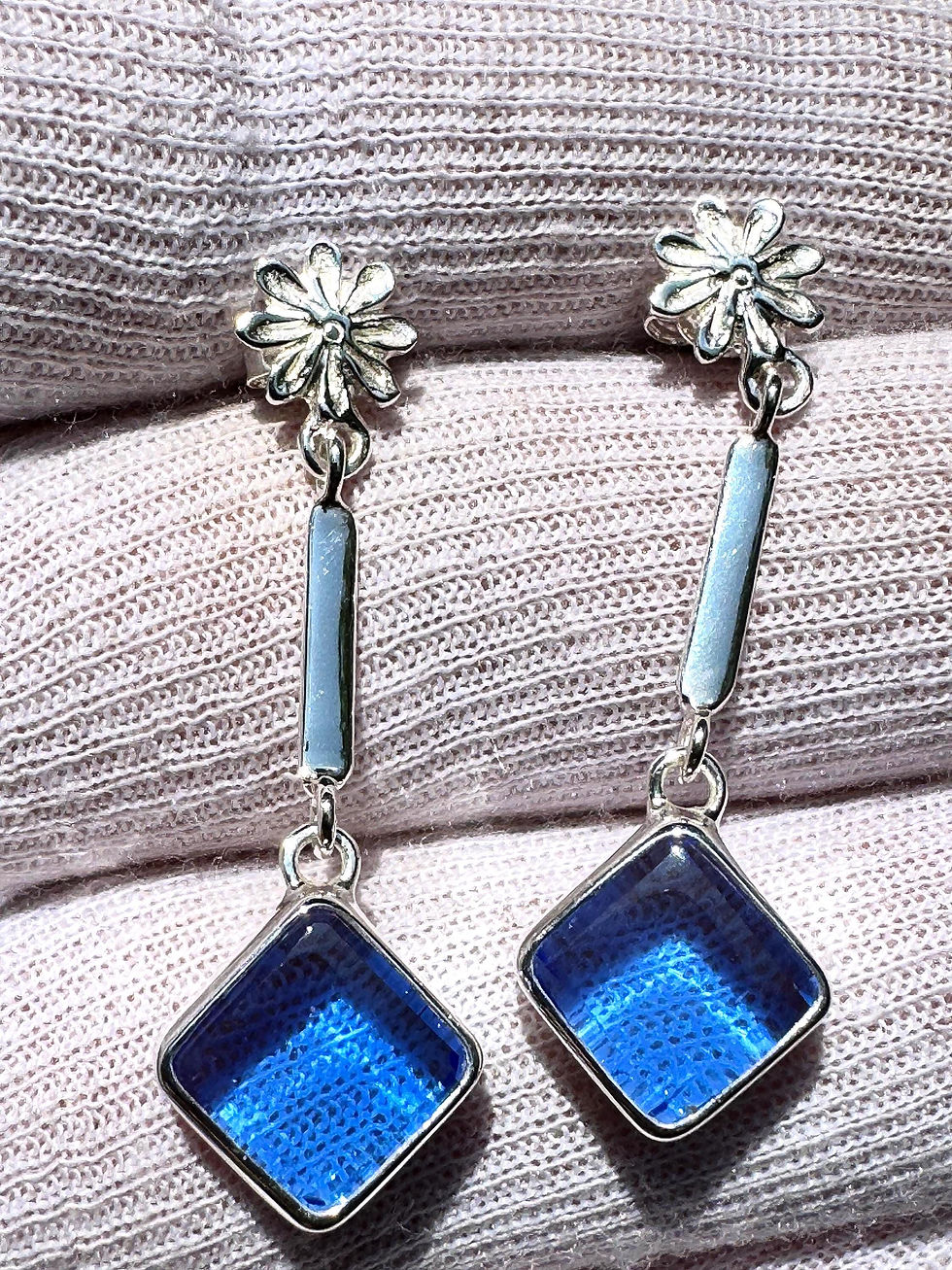Thumbnail: Siberian Blue Crystal Earrings: Sterling Silver, Third Eye Chakra Jewelry