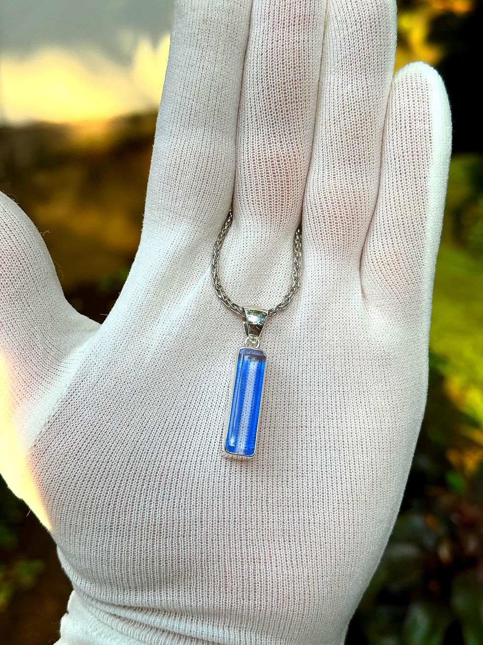 Thumbnail: Siberian Blue Quartz Crystal Pendant: Sterling Silver Third Eye Amulet