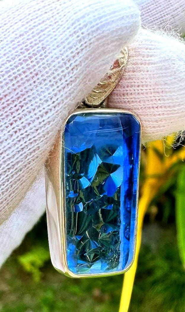 Миниатюра: Handmade Siberian Blue Crystal Pendant: Sterling Silver Bali Jewelry