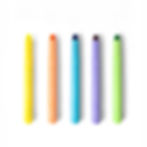 Five gel highlighters stand upright: yellow, orange, blue, purple, and green, on a white background. The text "GEL HIGHLIGHTER" is visible. Makana Photography, Southern Pines product and e- commerce photography studio