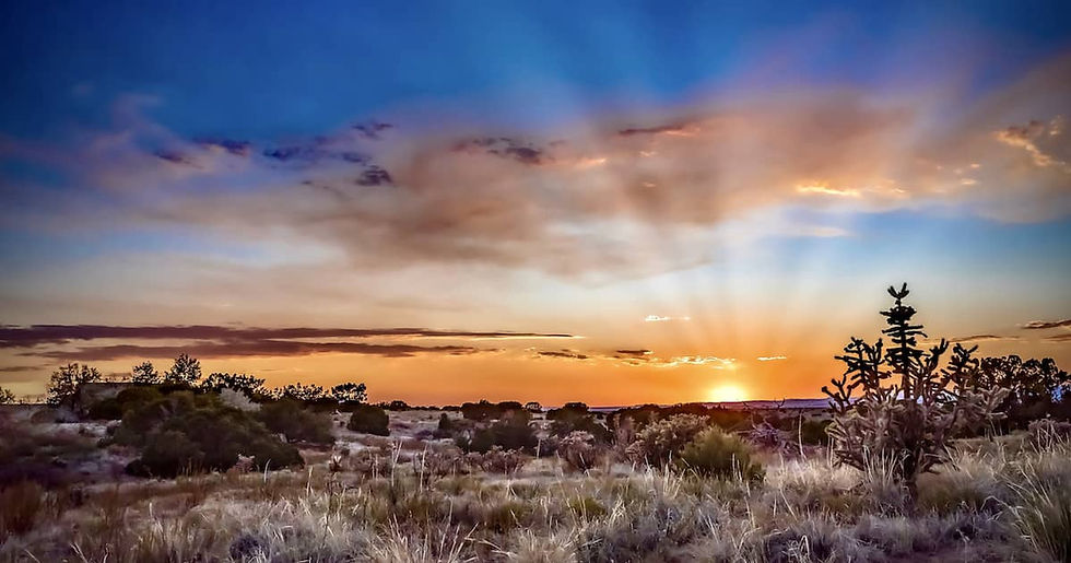 Sunset over a field in Santa Fe, New Mexico.