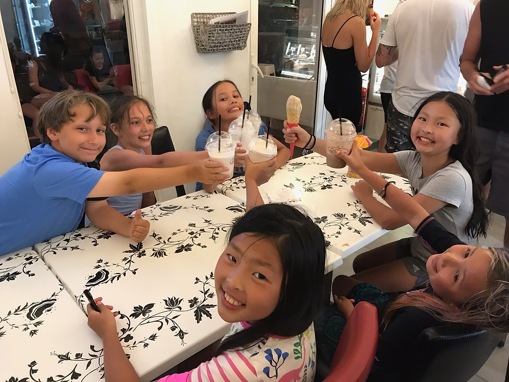 Ice cream cheers with a bunch of my friends from California