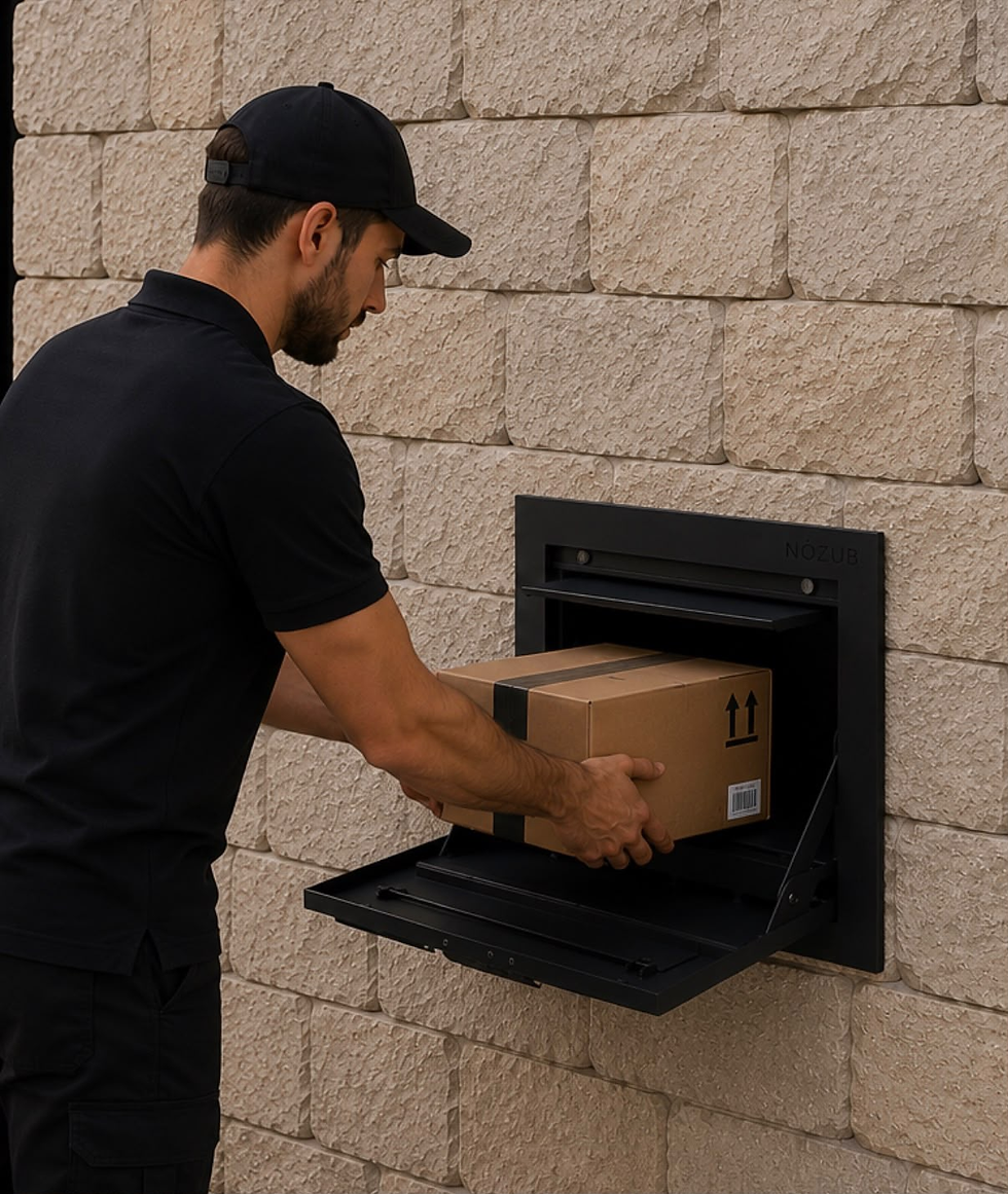 Buzon integrado en una vivienda. Buzon para recibir paquetes cuando no estas en casa.
