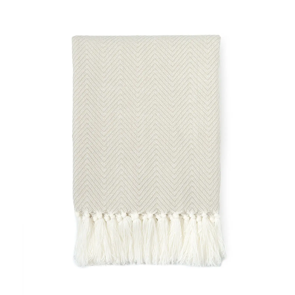 Knitted Fringe Throw Blanket, Neda, Ivory Beige